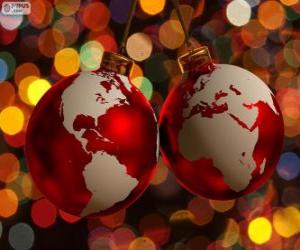 Puzzle Χριστούγεννα μπάλες διακοσμημένα με τον παγκόσμιο χάρτη